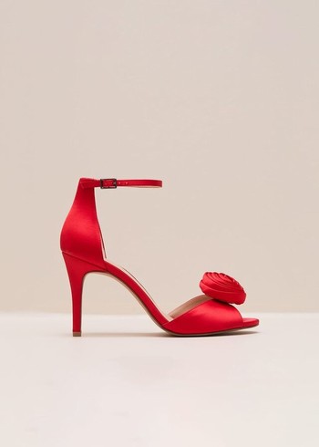 Phase Eight Red Satin Corsage Flower Heels Red Canada | ONTIKZ-602